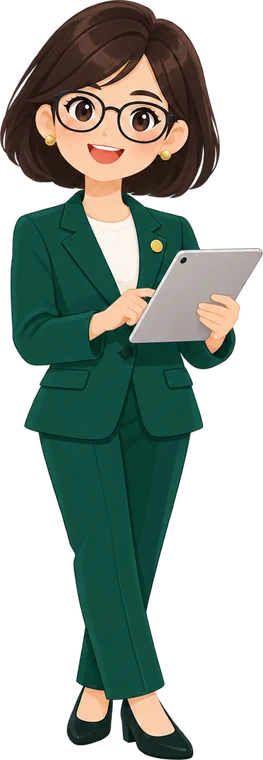 BookKeeper's illustrated bookkeeper reviewing accounts on a tablet
